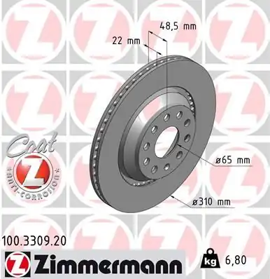 Zimmermann 100 3309 20 VW Passat Arteon Fren Diski Arka 1k0615601n 2 Adet