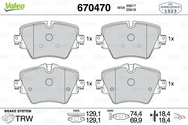 Valeo 670470 Fren Balata Ön Bmw F40 F45 F46 F48 F39 G20 G30 G01 G02 Z4 G29 Mini F60 F54