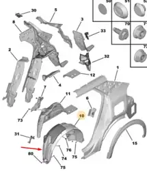 PSA 9832023580 | Peugeot 2008 2020-2023 Sol Arka Çamurluk Davlumbaz Orijinal