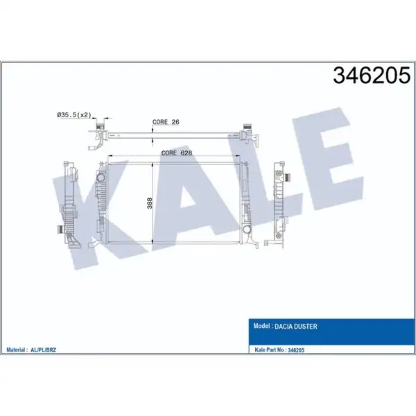 KALE 346205 | Dacia Duster 1 2013- 1.5 dCi 4x4 Su Radyatörü