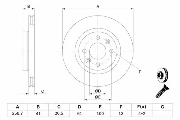 Bosch 0986478124 Fren Diski Ön Renault 19 İ II Cabrıolet Chamade Adet Havalı 259mm 2 Adet