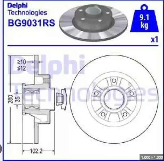 DELPHI BG9031RS | Arka Fren Diski Rulmanlı 280mm Renault Trafic II Opel Vivaro A 01