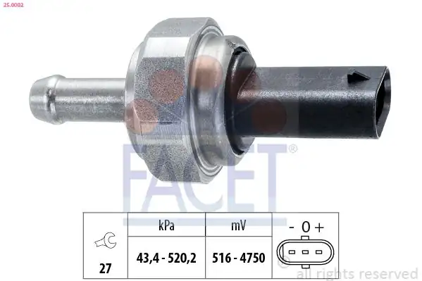 FACET 25.0002 | Yuksek Basınç Sensörü BMW F20 E90 F30 F32 F34 F36 F10 F07 E84 F25 F26 F15 F16