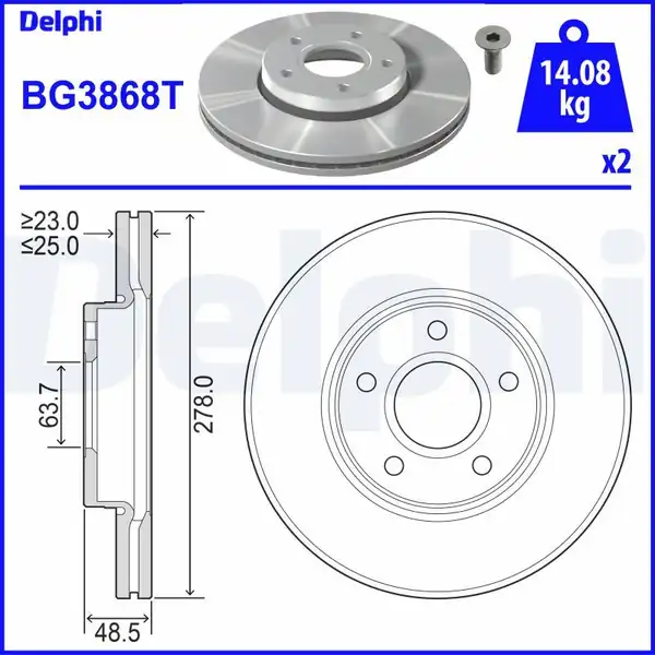 DELPHI BG3868T | Disk On 05-08 Focus 1.4-1.6 (Ø=278) Kaplamalı | 1 Adet