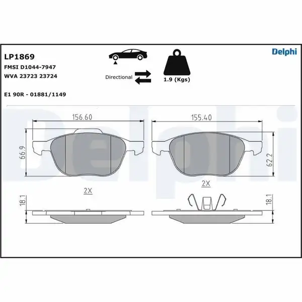DELPHI LP1869 | Ford Focus 2011-2018 Ön Fren Balata Takımı